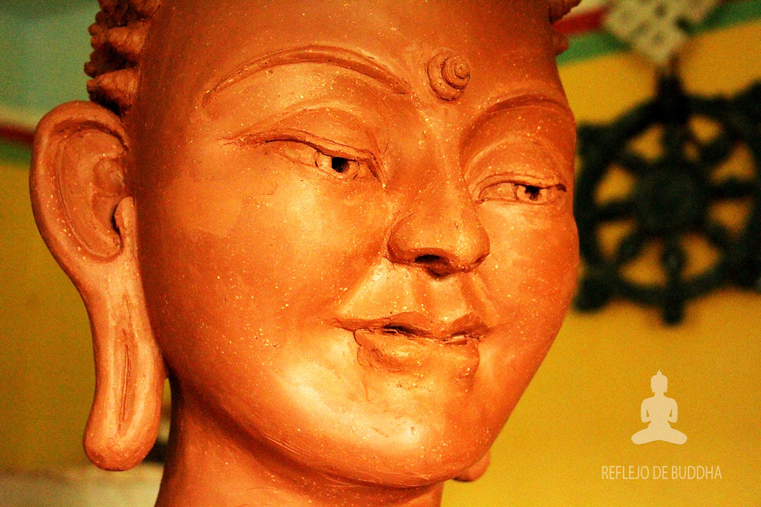 Cara de Buda, en cerámica, modelado en barro para luego esmaltar. meditando y siguiendo las medidas y proporciones correctas. Buddha shakyamuni su mirada llena de atención.